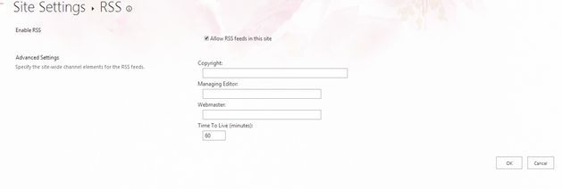 RSS in Site Settings